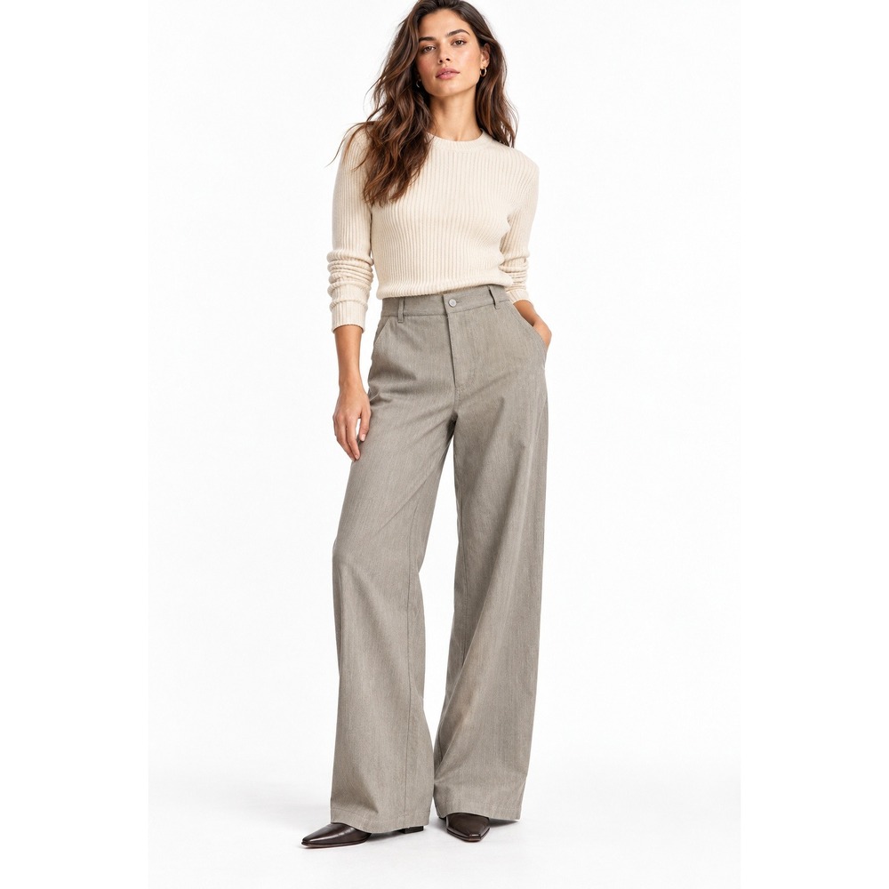 & Other Stories Cotton Wool Blend Wide Leg Trousers Taupe Beige Size 6 NWT